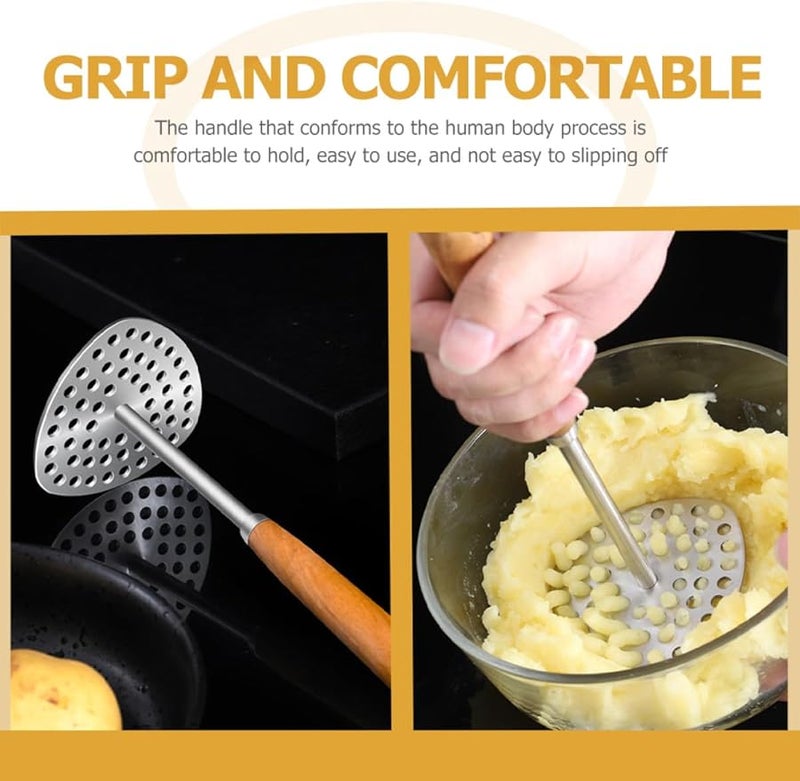 Wooden Handle 304 Stainless Steel Potato Masher Kitchen Tool - Image 4